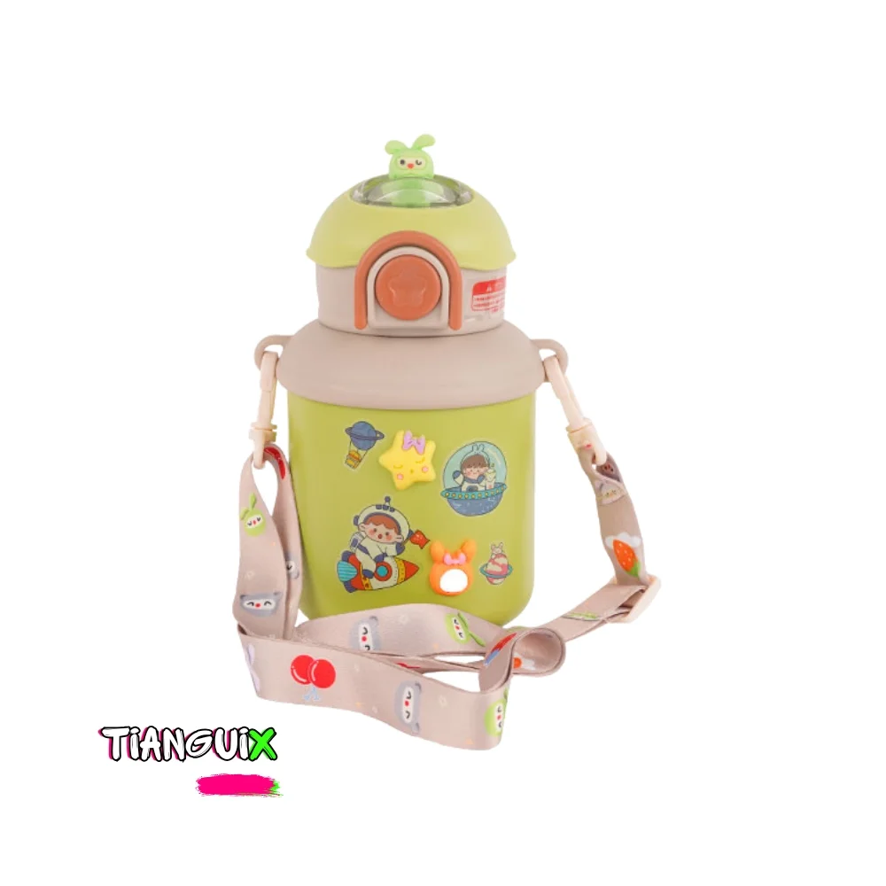 Termo Botella Kawaii 500ml con Correa y Stickers para Niños