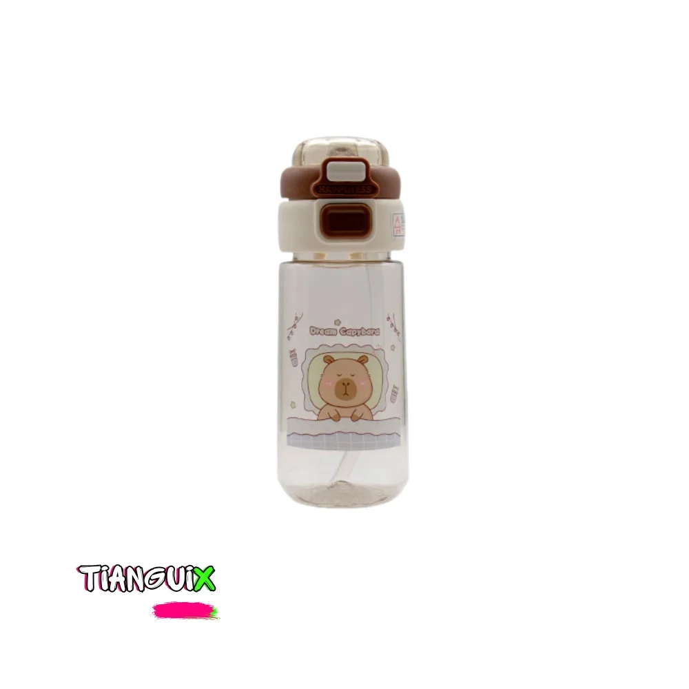Botella de Agua Capybara 500ml con Popote de Silicona