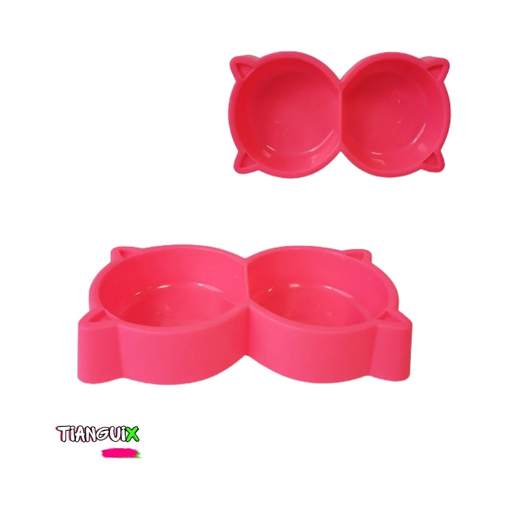 Plato Doble Compacto para Perro y Gato Plástico Resistente