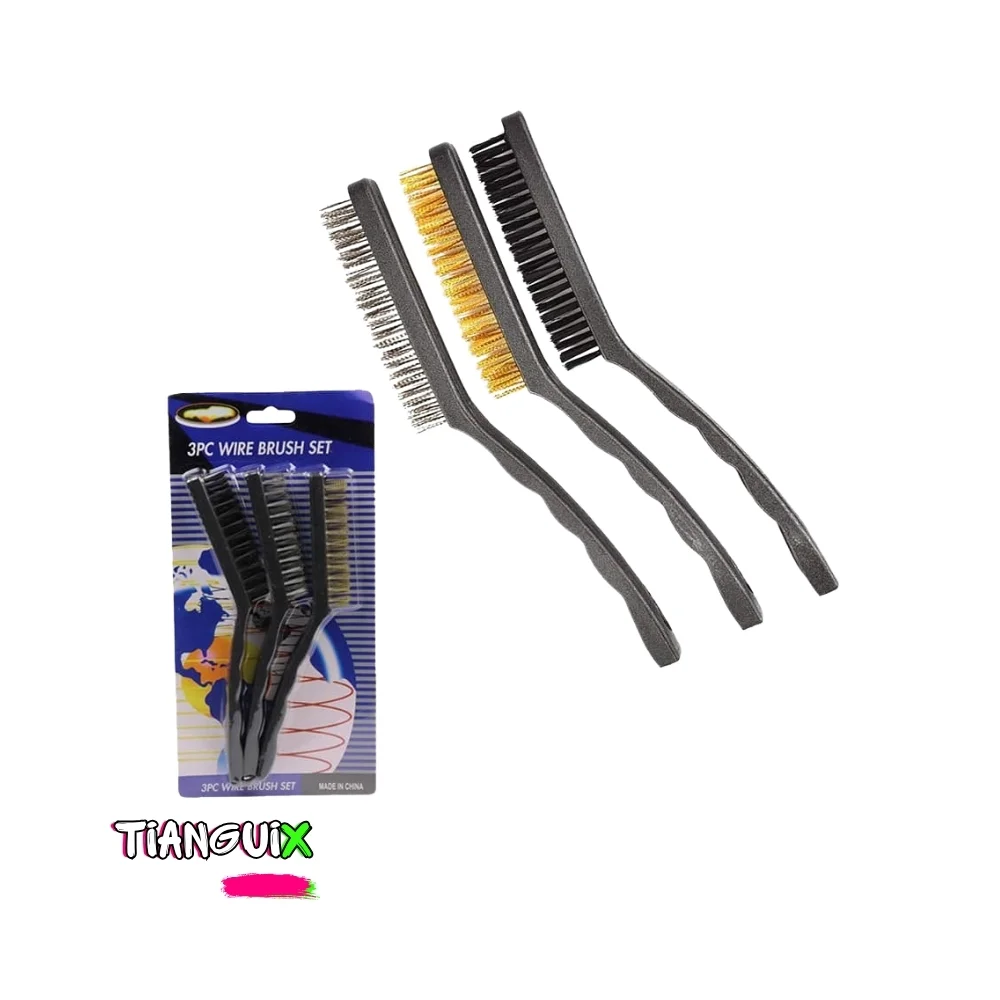 Set de 3 Mini Cepillos de Alambre (Nylon, Latón y Acero)