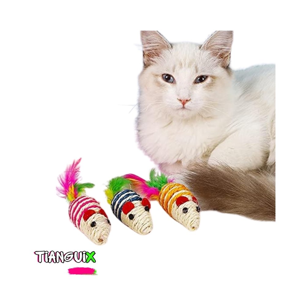 Tres Ratones de Estambre y Plumas para Gato