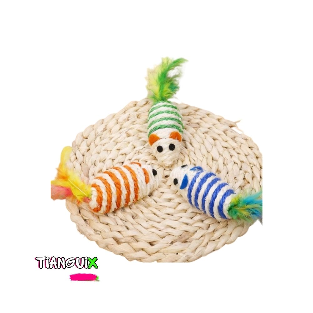 Tres Ratones de Estambre y Plumas para Gato - Imagen 2