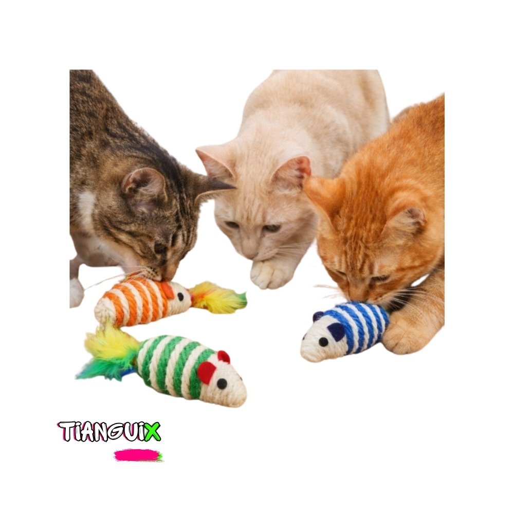 Tres Ratones de Estambre y Plumas para Gato - Imagen 3