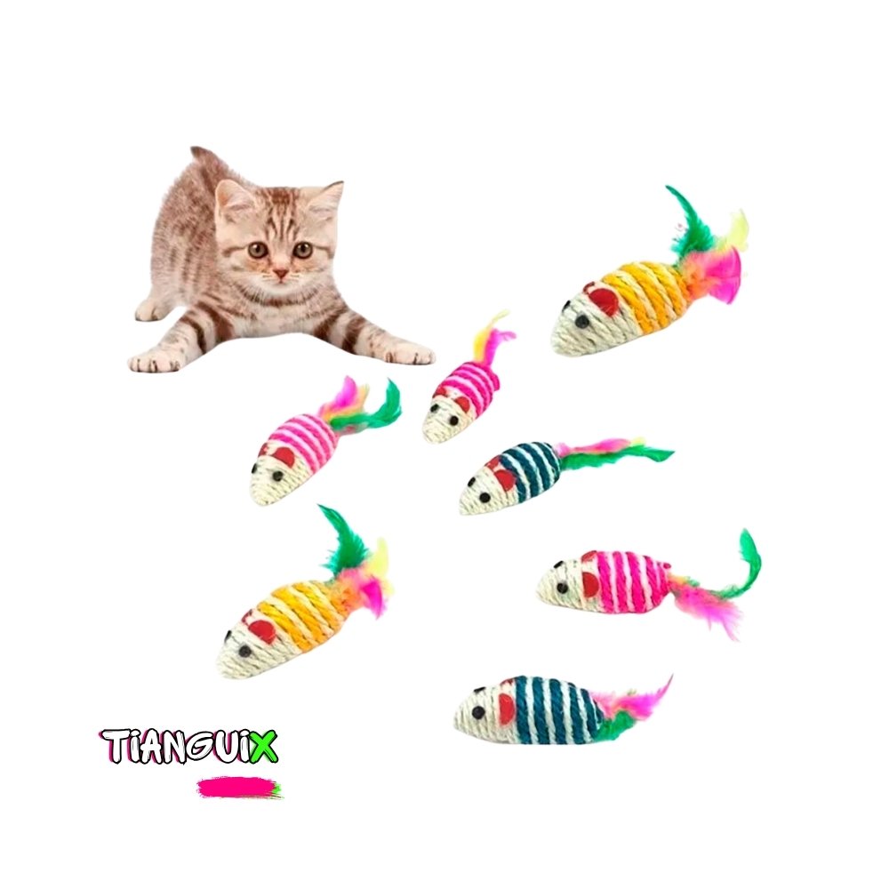 Tres Ratones de Estambre y Plumas para Gato - Imagen 4