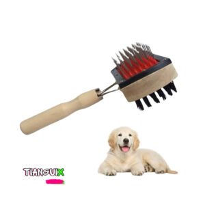 Cepillo Doble Rectangular con Mango de Madera para Mascota